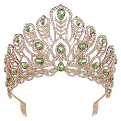 Gold-Tone Green Crystal Pageant Tiara Headpiece