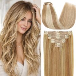 24-Inch Golden Brown Highlight Clip-In Hair Extensions
